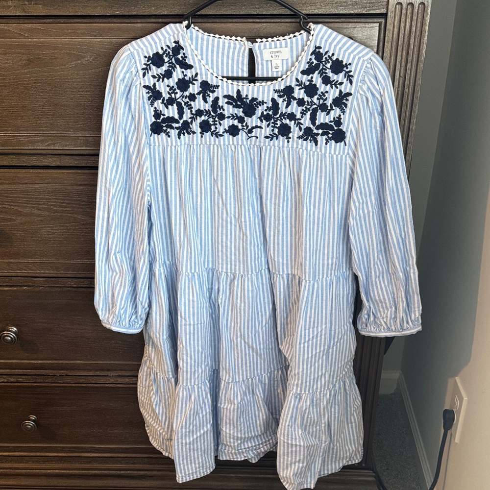 Crown & Ivy Blue and White Striped Kids Dress